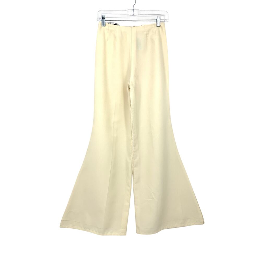 Vintage Lilli Diamond 70s Cream Wide Leg High Waist Flare Pants Women Size 25"